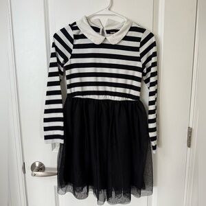 Cat & Jack Girls Black and White Striped Dress with Tulle Skirt